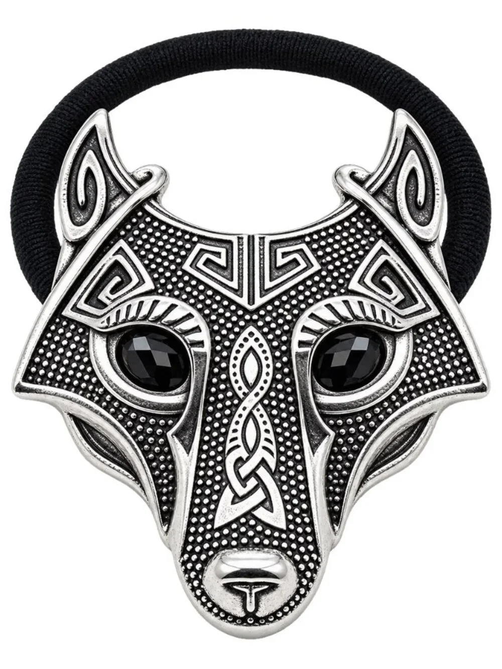 Wolf Hair Tie Ponytail Holder Celtic Nordic Silver Tone Hair Accessory